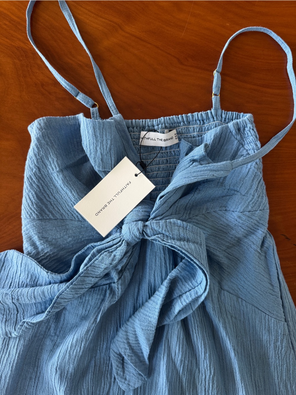 Faithfull the Brand Verona Textured Light Blue Knot-Front Maxi Dress NWT - Picture 6 of 7
